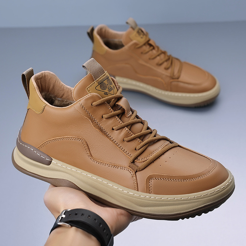 Capa superior de piel de vaca de invierno zapatos de algodón de hombre de piel pura lana cálida casual zapatos de manzana de hombre zapatos de moda