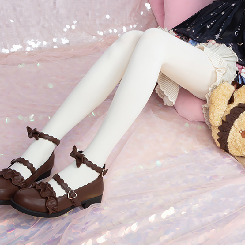 Two-dimensional white silk crotchless velvet 80d pantyhose Lolita female loli stockings JK base stockings non-transparent