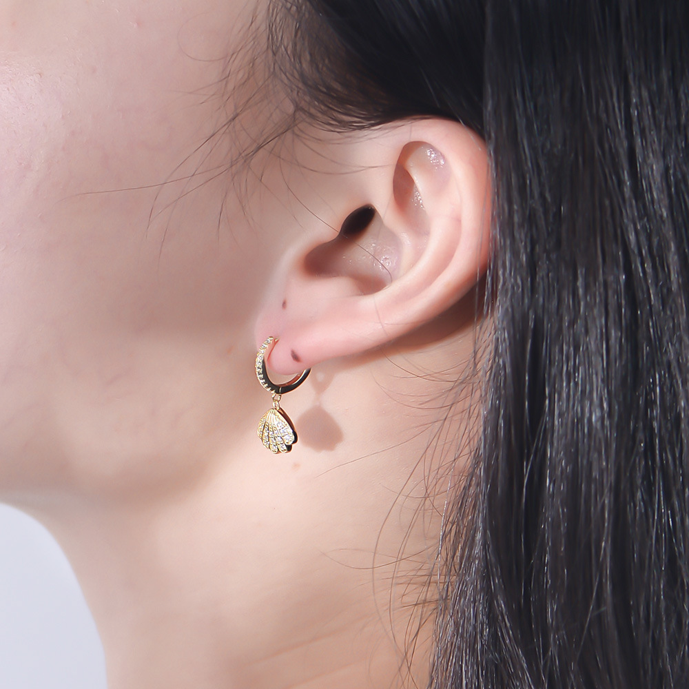 925 Sterling Silver Ear Needle Material 14K Real Gold Plated Plating Material 1 Pair 925 Sterling Silver Zircon Sector Drop Earrings