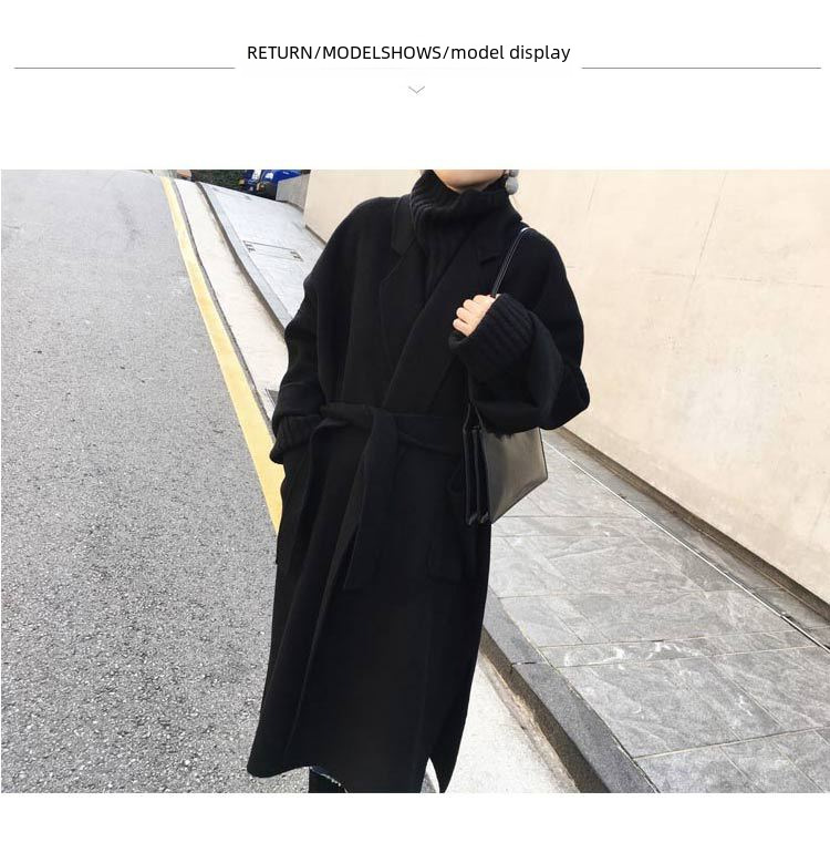 Płaszcz wełniany w stylu Hepburn, średniej długości, jesień i zima 2024 Nowy koreański styl, popularny, dwustronny, gruby płaszcz wełniany dla kobiet_voghion.com