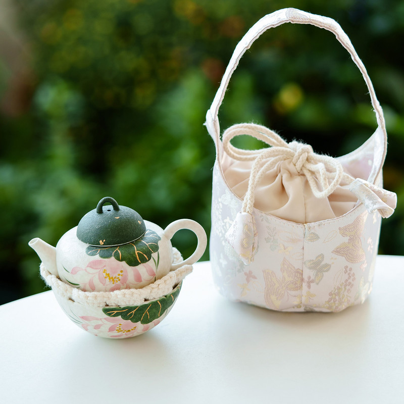 岩矿白陶瓷手绘旅行茶具一人饮茶壶茶杯套装户外露营便携式快客杯|undefined