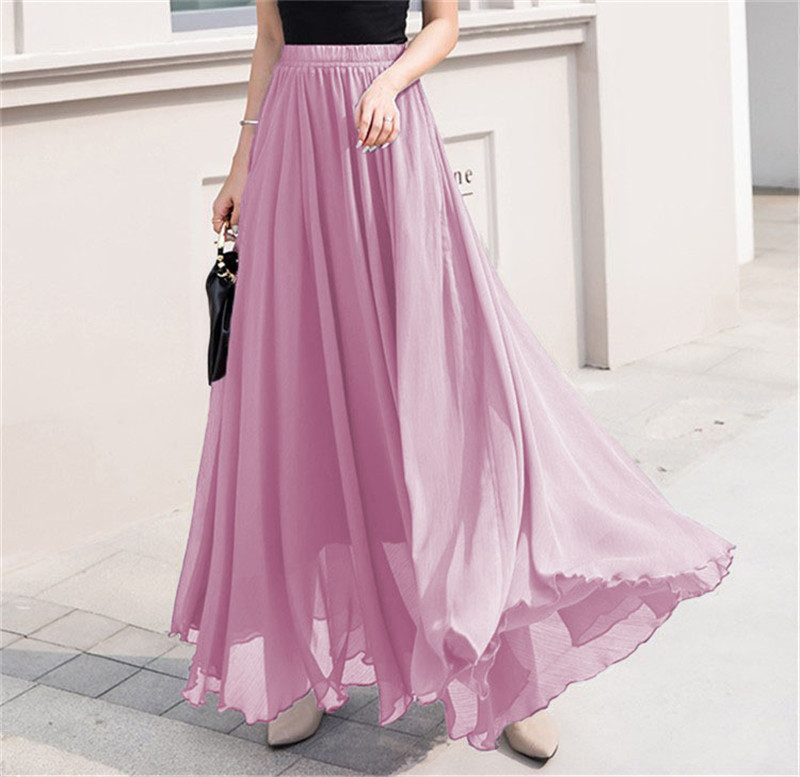 Women's Full-length Skirt New Solid Color Chiffon Half Skirt Women's Full-length Skirt New Solid Color Chiffon Half Skirt