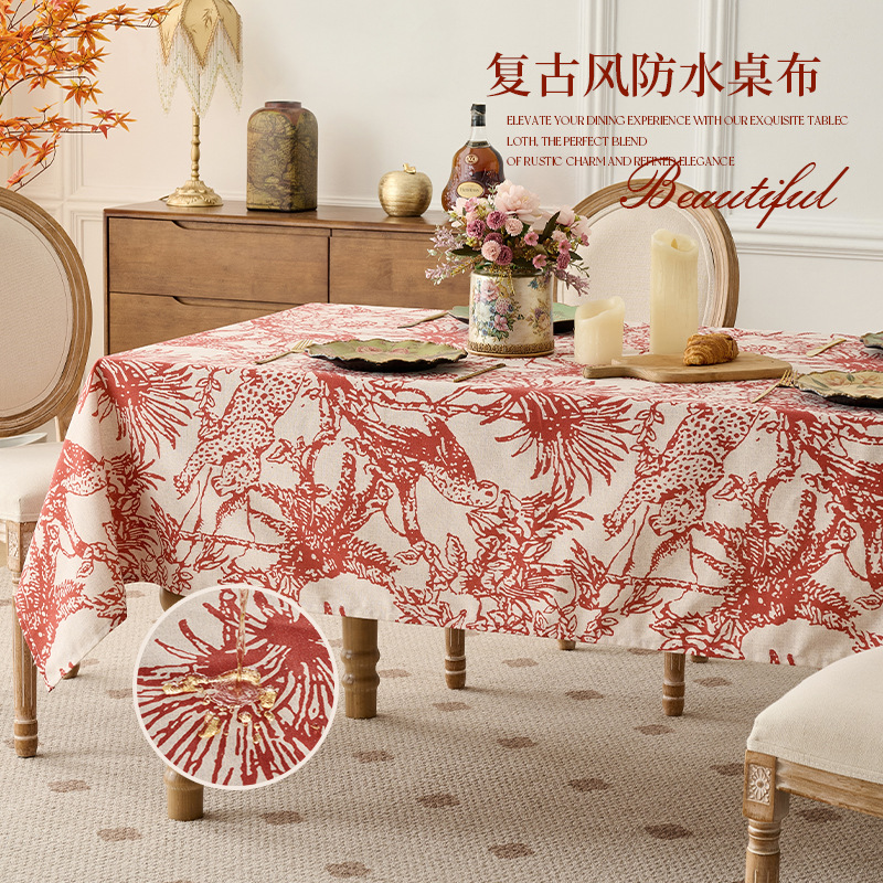 Nuevo producto impermeable tela de mesa de algodón poliéster personalizado transfronterizo grueso tela de mesa de mesa de Año Nuevo grueso toallas de mesa de mesa