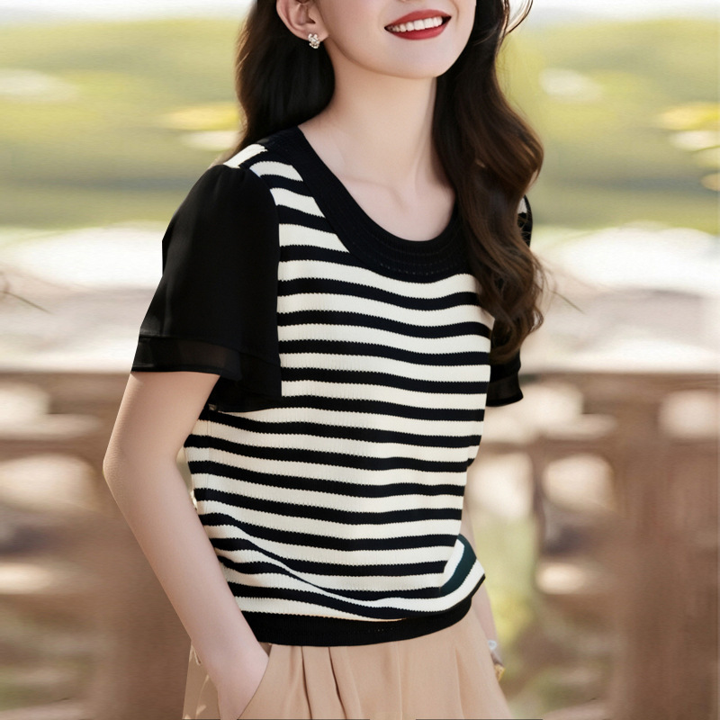 Shiffon knitted set, with short sleeve