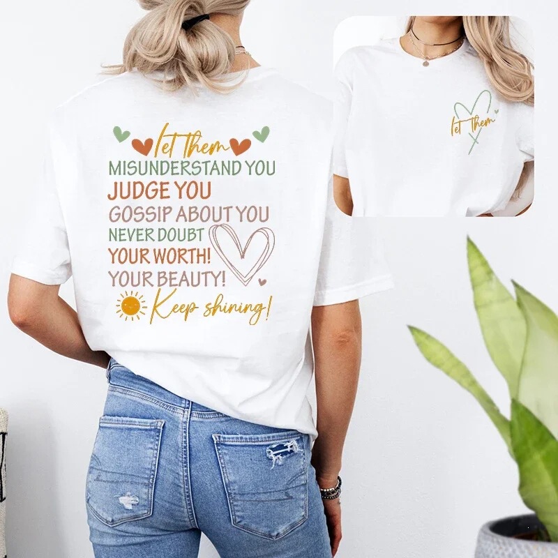 【Cross-Border European Sizes】Let Them Shine: Women's T-Shirts, Inspirational Shirts, Fashionable Mental Health Graphic Tops 【Cross-Border European Sizes】Let Them Shine: Women's T-Shirts, Inspirational Shirts, Fashionable Mental Health Graphic Tops