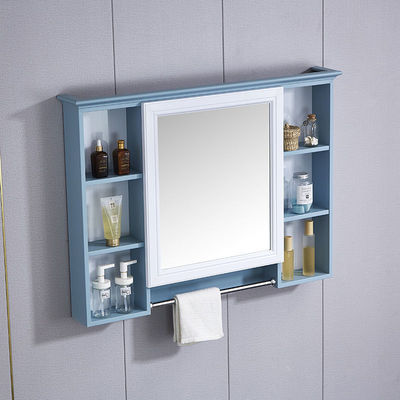 浴室镜子带置物架浴室镜柜挂墙式镜箱洗手间防水储物收纳柜卫生间|ru