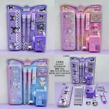 文具套装KM-9227铁笔盒铅笔卷笔刀固体胶小本子橡皮擦6件套可挑图