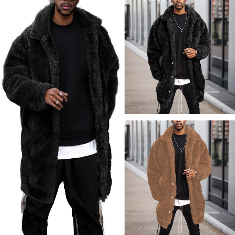Amazon Cross-Border Men's Clothing European and American Independent Station Foreign Trade Autumn and Winter Loose Plush Warm Men's Long Outwear Jacket Amazon Cross-Border Men's Clothing European and American Independent Station Foreign Trade Autumn and Winter Loose Plush Warm Men's Long Outwear Jacket