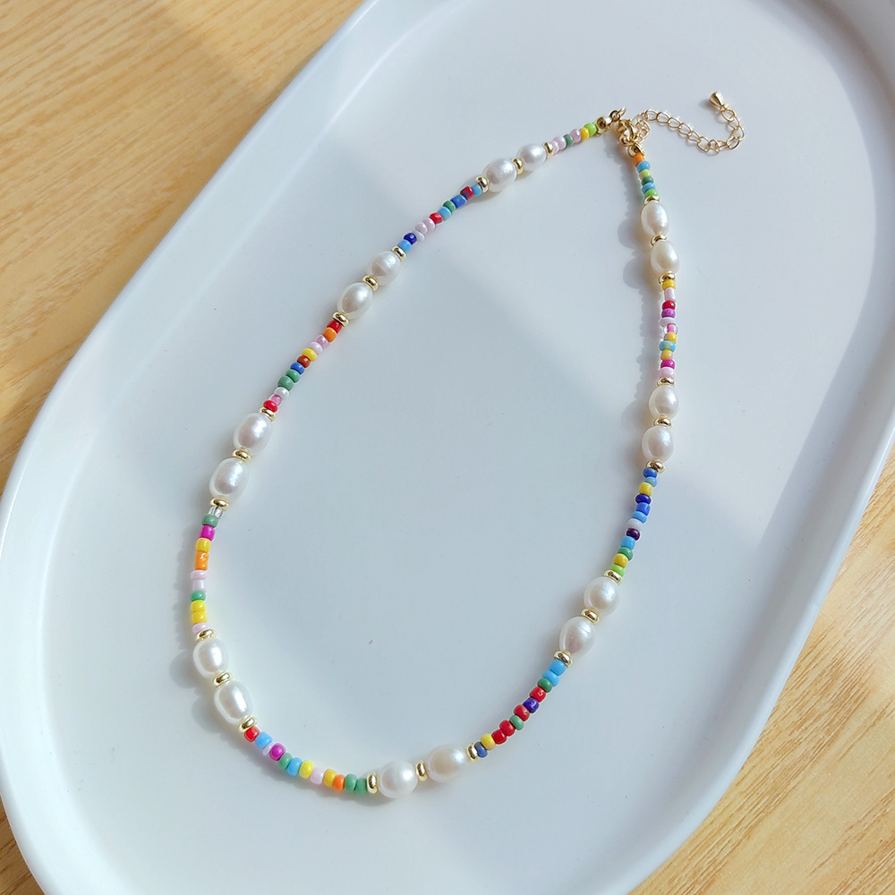 Retro Multicolor Natural Freshwater Pearl Beaded Necklace 1 Piece display picture 2