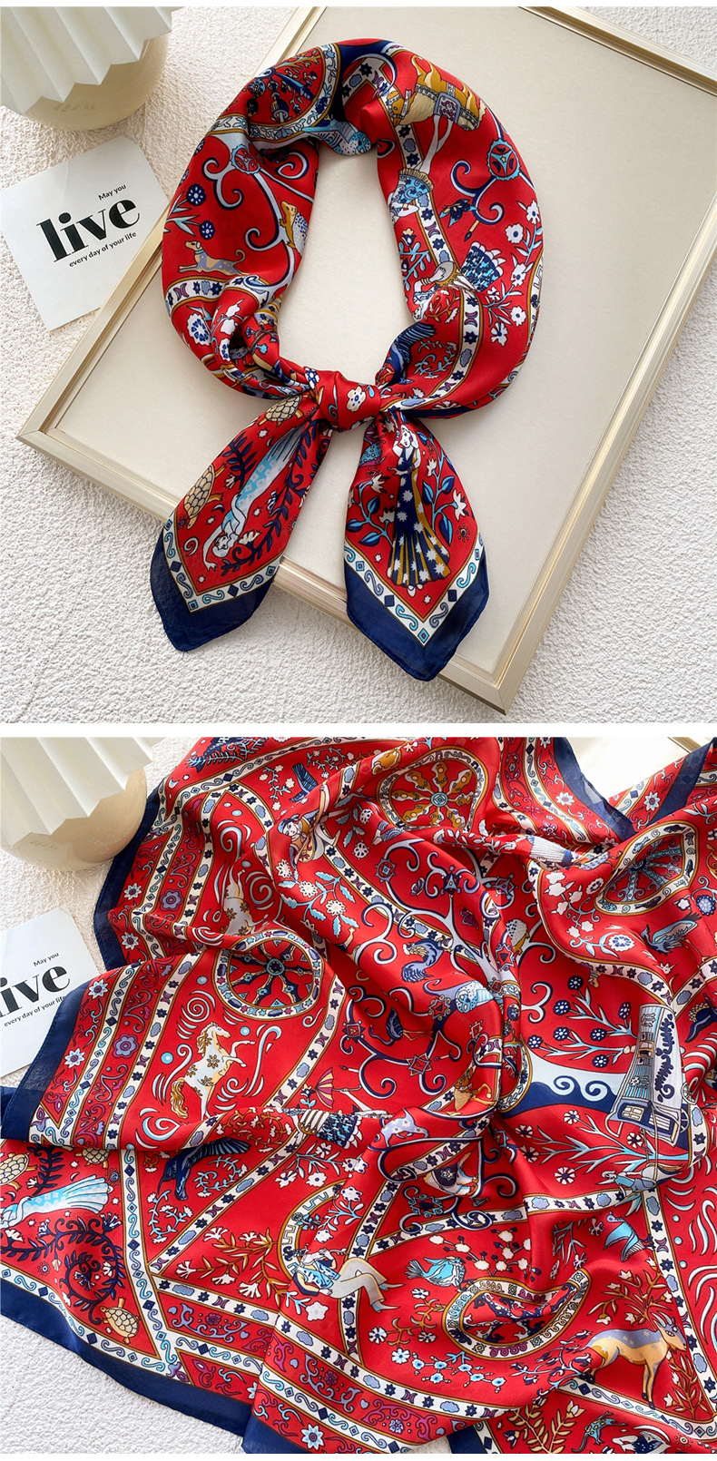 50g Weight Silk Scarf Classification Travel Occasion Silk Material Unisex Gender Printing Design Sweet Style Grey, Red, Green, Blue, Yellow, Black Color Unisex Sweet Silk Printing Silk Scarf 21