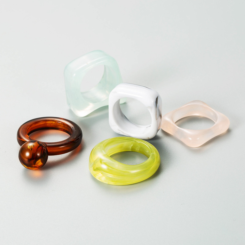 retro simple geometric shape resin ring 5 pack set