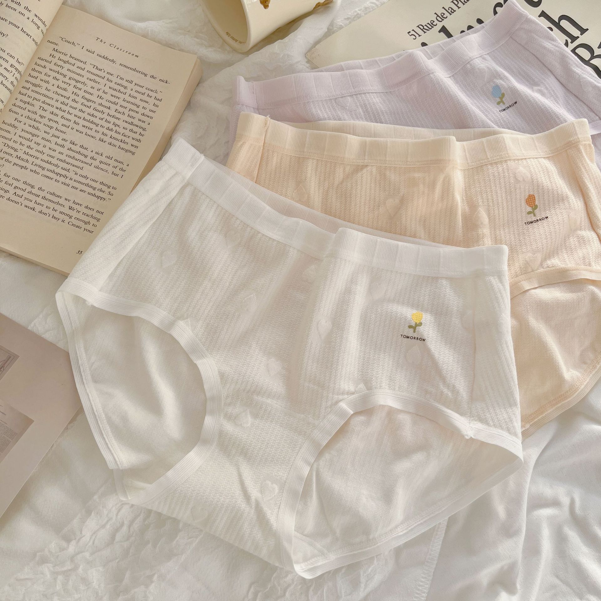 "Happy List" nuevo estilo japonés entrepierna alargada algodón ropa interior de niñas cintura media de encaje borde de cadera de mujer image 4