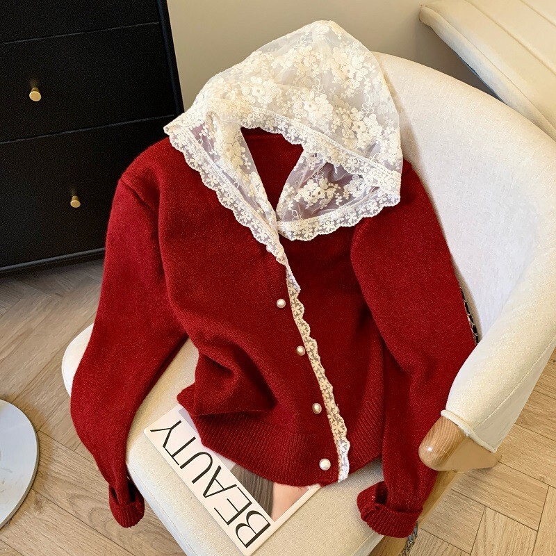 Lace Hooded Knitted Cardigan Sweater Jacket for Women, High-End Design, Niche, Lazy Style, Super Nice and Gentle Top Lace Hooded Knitted Cardigan Sweater Jacket for Women, High-End Design, Niche, Lazy Style, Super Nice and Gentle Top