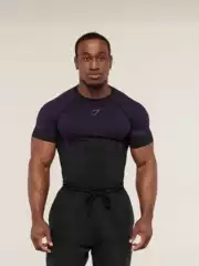 Gymshark Men's Short-Sleeved Muscle Sports Fitness Running Training Clothes Elastic Fashion Printed Round Neck T-Shirt
