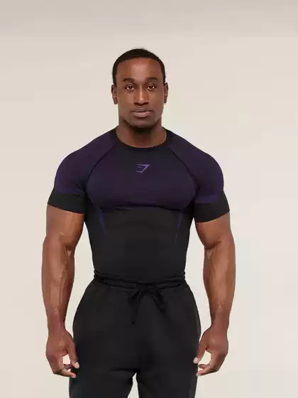 Gymshark Men's Short-Sleeved Muscle Sports Fitness Running Training Clothes Elastic Fashion Printed Round Neck T-Shirt
