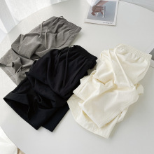 韩姝褶皱山本肌理松紧腰奶皮裤女2024新款薄款慵懒宽松阔腿高个子