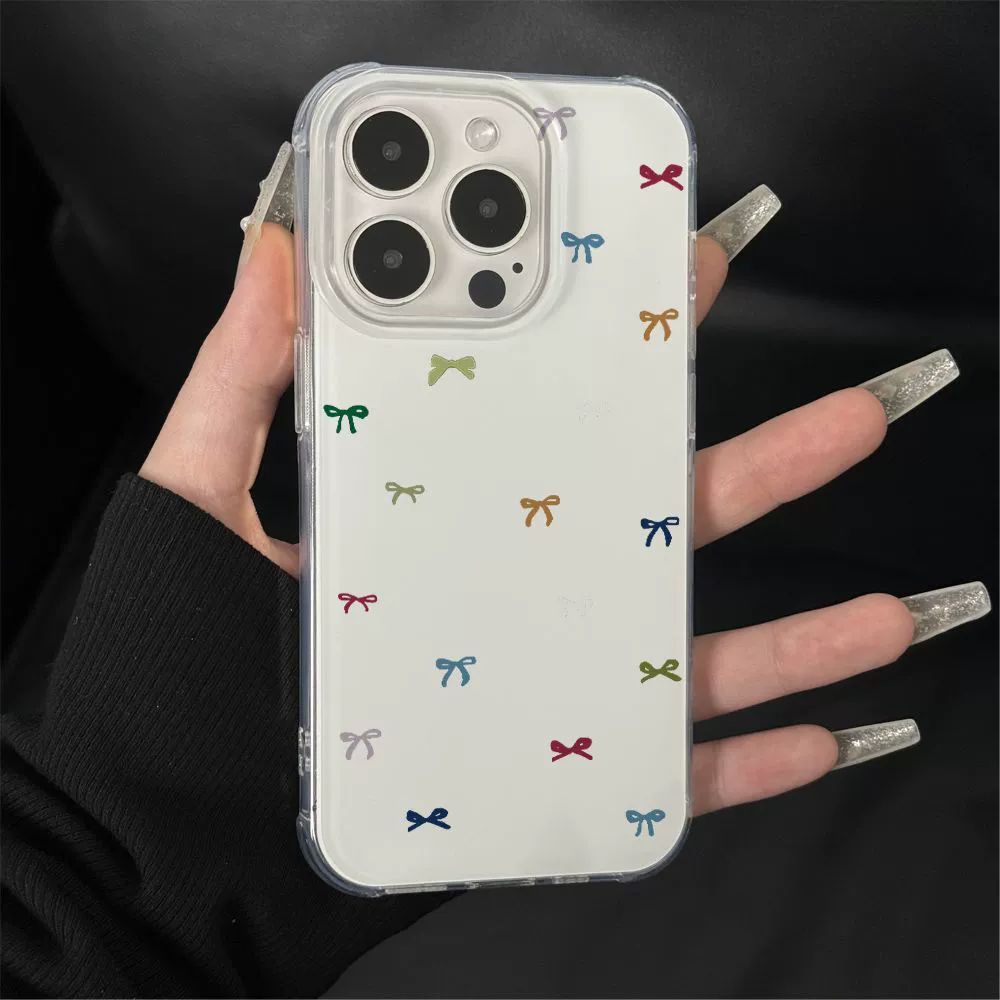 Apple, iPhone16, расписанный белый совместимый чехол с бантом, 16promax