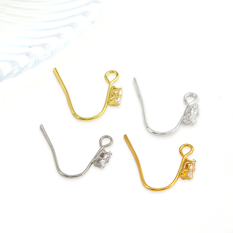 U型耳扣半成品鈎耳飾配飾 diy飾品配件微鑲鋯石14K包金保色耳勾