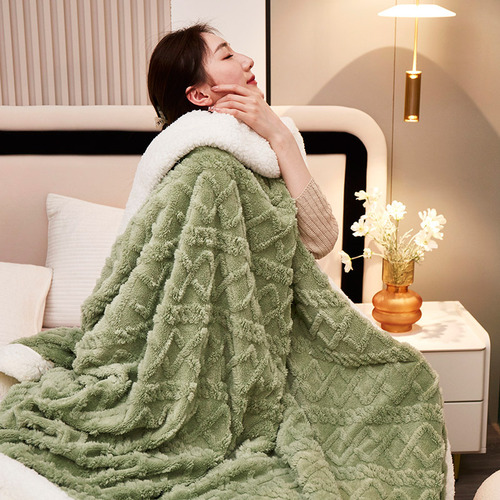 2024 Winter New Lamb Velvet Blanket Taff Velvet Blanket Plain Solid Color Jacquard Print Checkerboard Double-layer Small Blanket