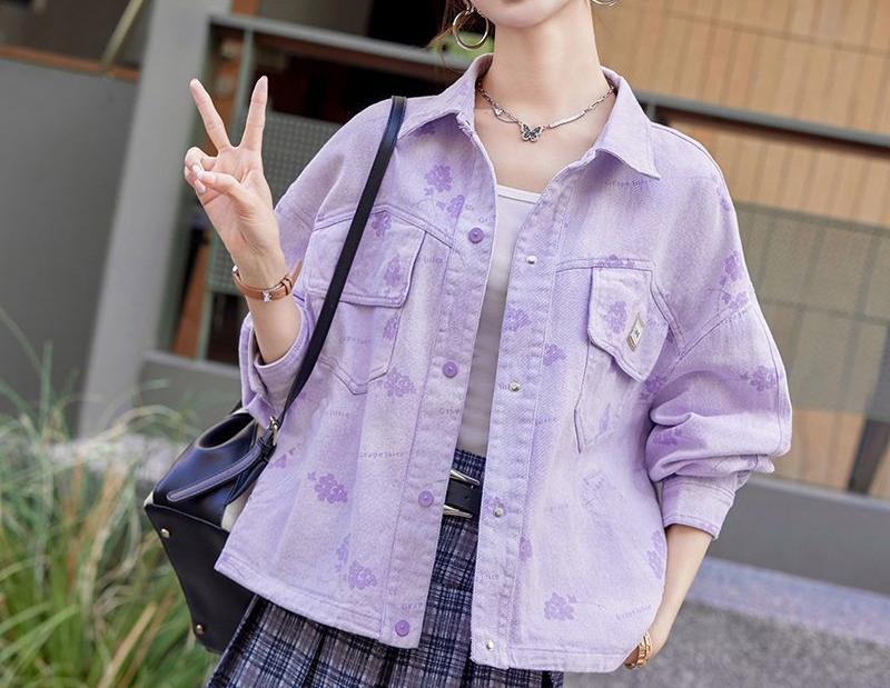 2025秋季年新款宽松百搭设计感夹克上衣超好看扎染印花牛仔外套女|undefined
