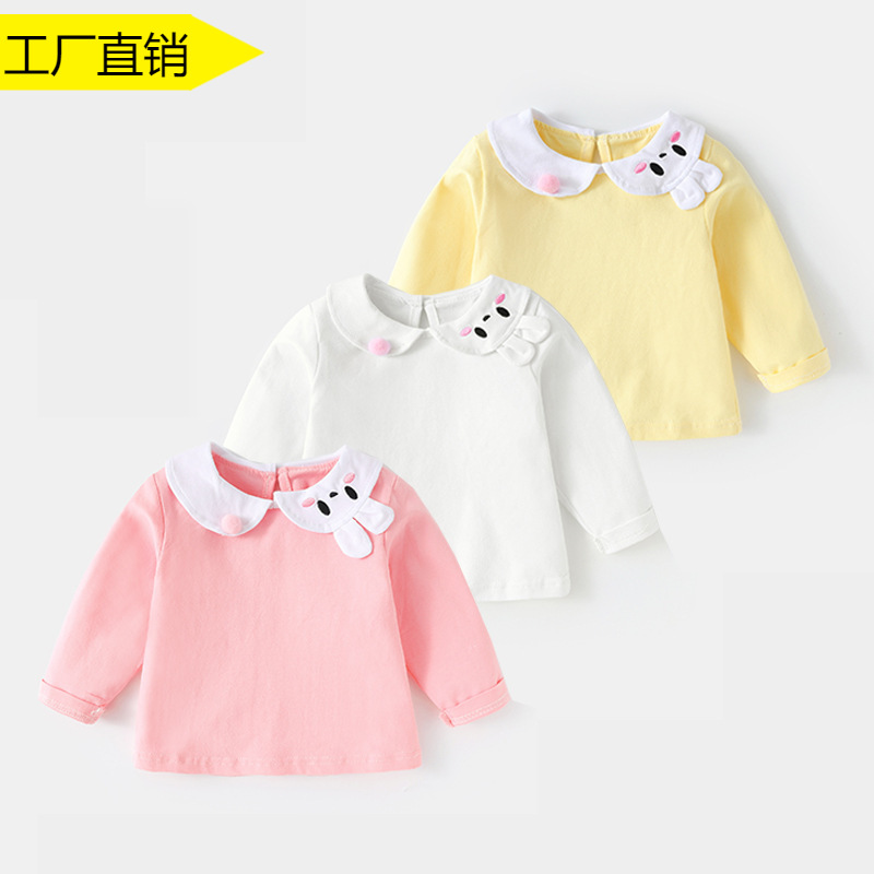 Girls' base layer top, baby collar spring top, pure cotton Peter Pan collar, spring and autumn baby long-sleeved t-shirt