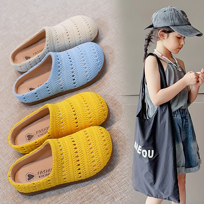 Girls' Sandals 2025 New Summer Soft-Soled Sandals for Small and Medium-Sized Girls, Little Girls' Toe-Cap Half-Slippers 6-12 Years Old