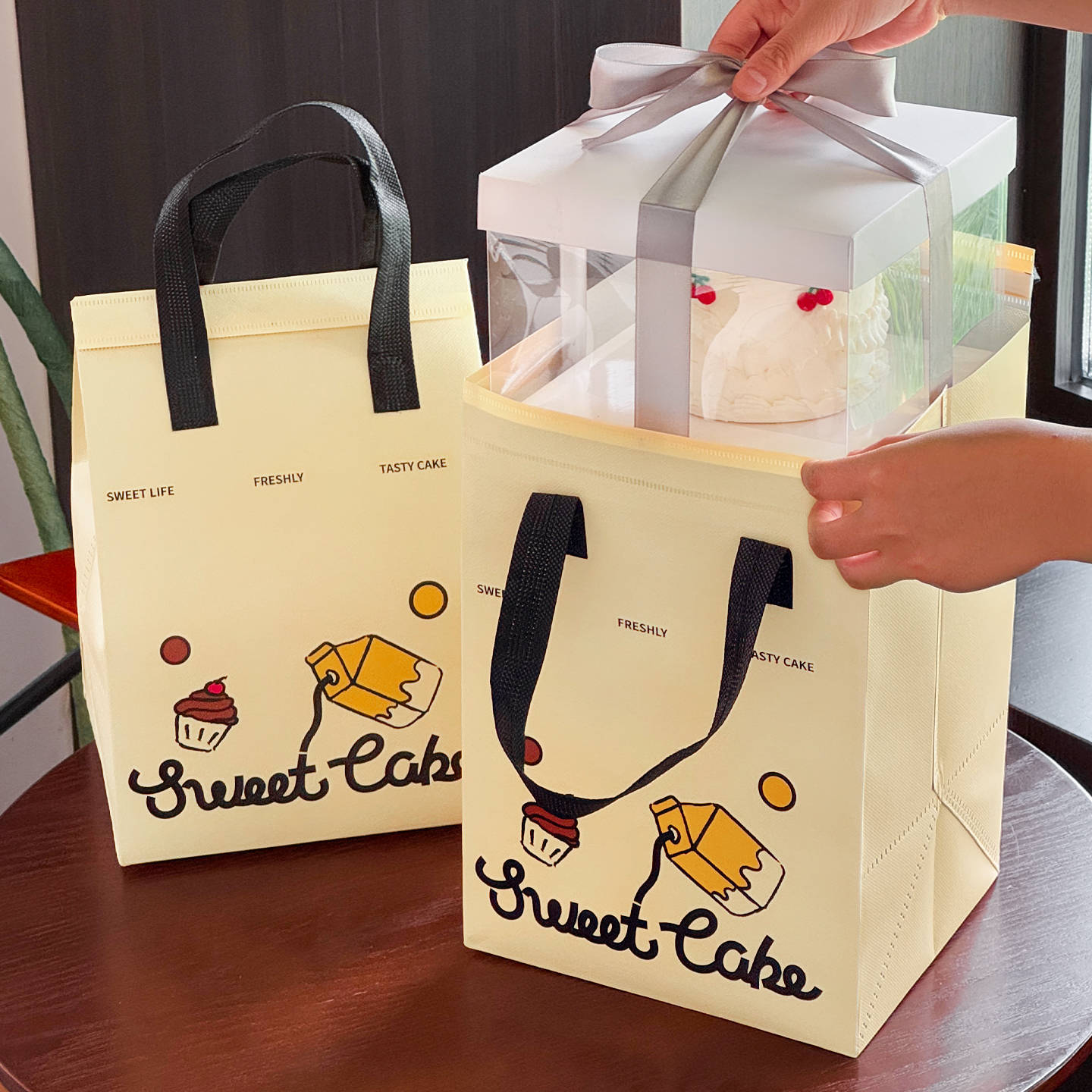 一次性4/6/8寸生日蛋糕盒保温袋手提外卖铝箔打包袋保鲜冷藏商用