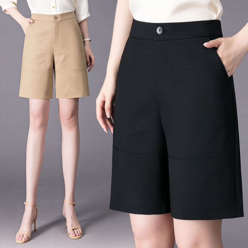 Fashion Women's Shorts Summer 2025 New High-Waisted Casual Knee-Length Slimming Loose Straight Thin Wide-Leg Mid-Length Shorts