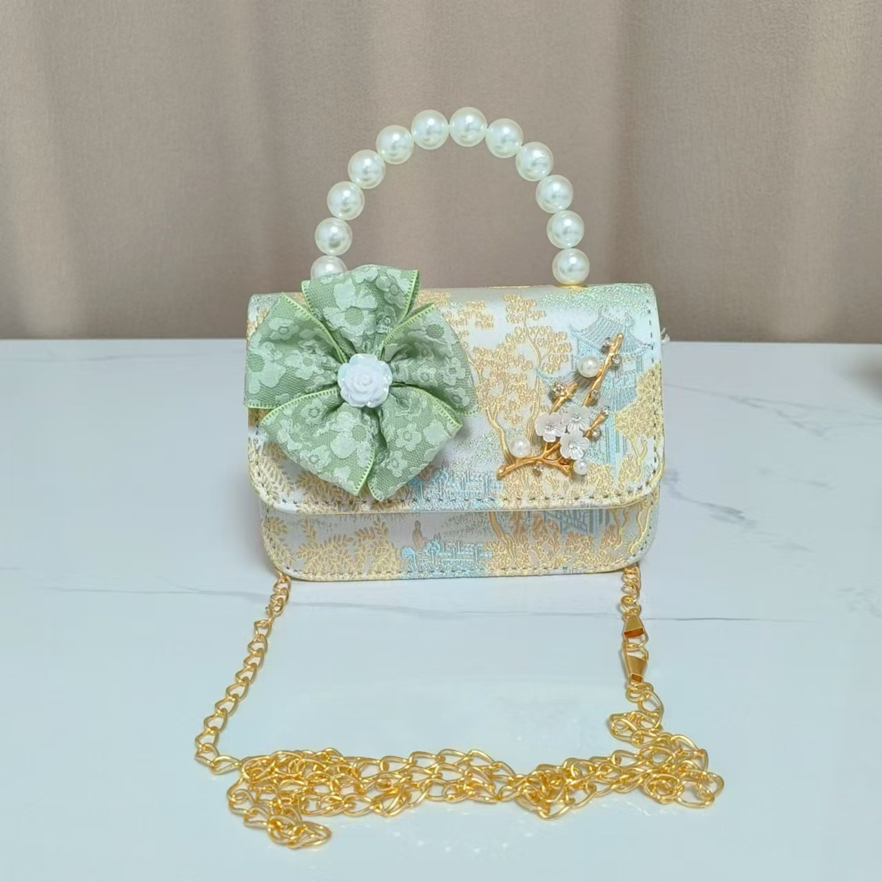 Bolsos infantiles de alto nivel, exquisitos antiguos, bolsos de cambio de niña, bolsos de mano de perlas de princesa, bolsos de almacenamiento