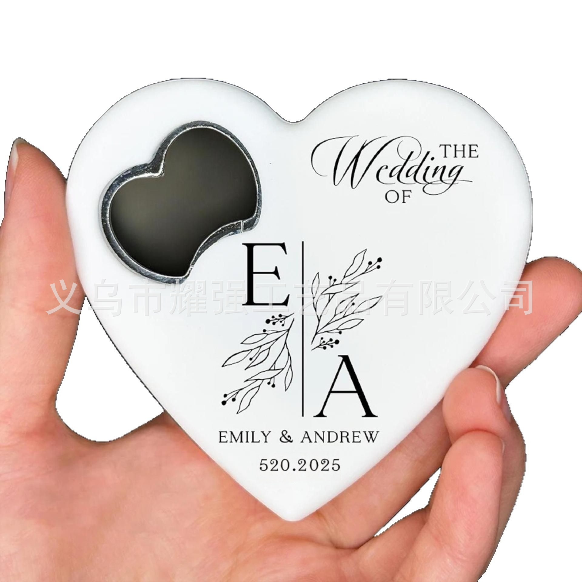 Abridor de botellas con forma de corazón de Amazon, de plástico, imprimible con UV, publicitario, creativo, para bodas, recuerdo, imán.