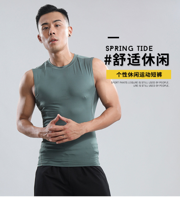 Fitness Vest Men's Corset Waistcoat Elastic Breathable Sweat-Absorbing Quick-Drying Sleeveless Coach High Elastic Compression Clothing Training Clothing