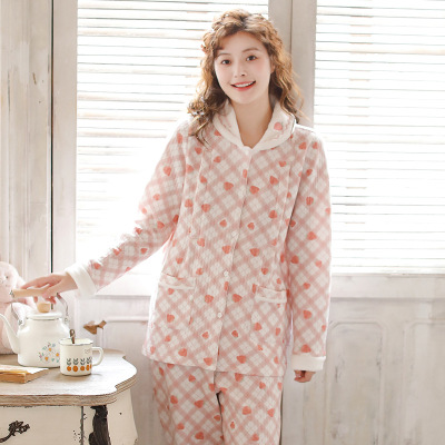 秋冬新品月子服女士清新空氣層套裝長袖長褲日系甜美蔓秋家居服