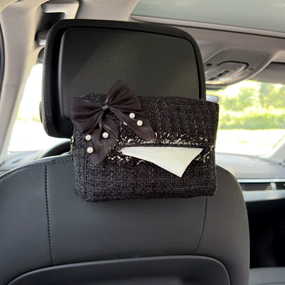 Car tissue box/set Fragrance Bow Hanging Car Seat - black-bow-small-fragrance-paper-towel-black