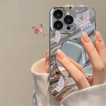 粉色蝴蝶镜面感适用苹果14ProMax手机壳iPhone13新款12女款14pro1