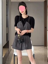 时尚休闲套装女2024新款夏装搭配一整套拼接短袖上衣阔腿裤两件套