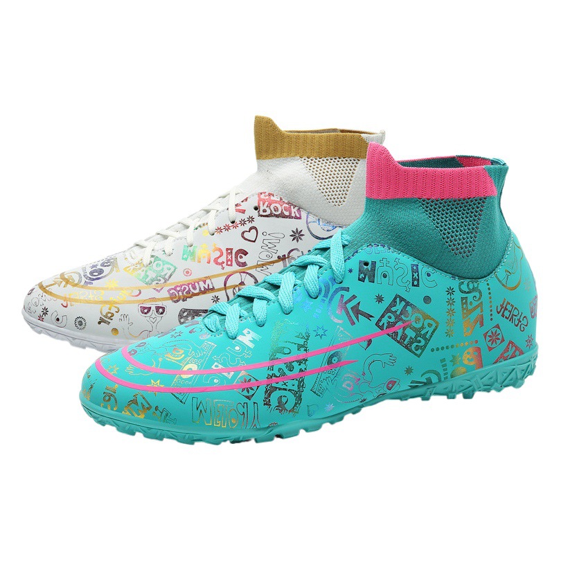 2023 más tamaño nuevo graffiti cómodo zapatos de fútbol de los hombres transpirable de alta superior roto zapatos de fútbol zapatos de entrenamiento de hierba