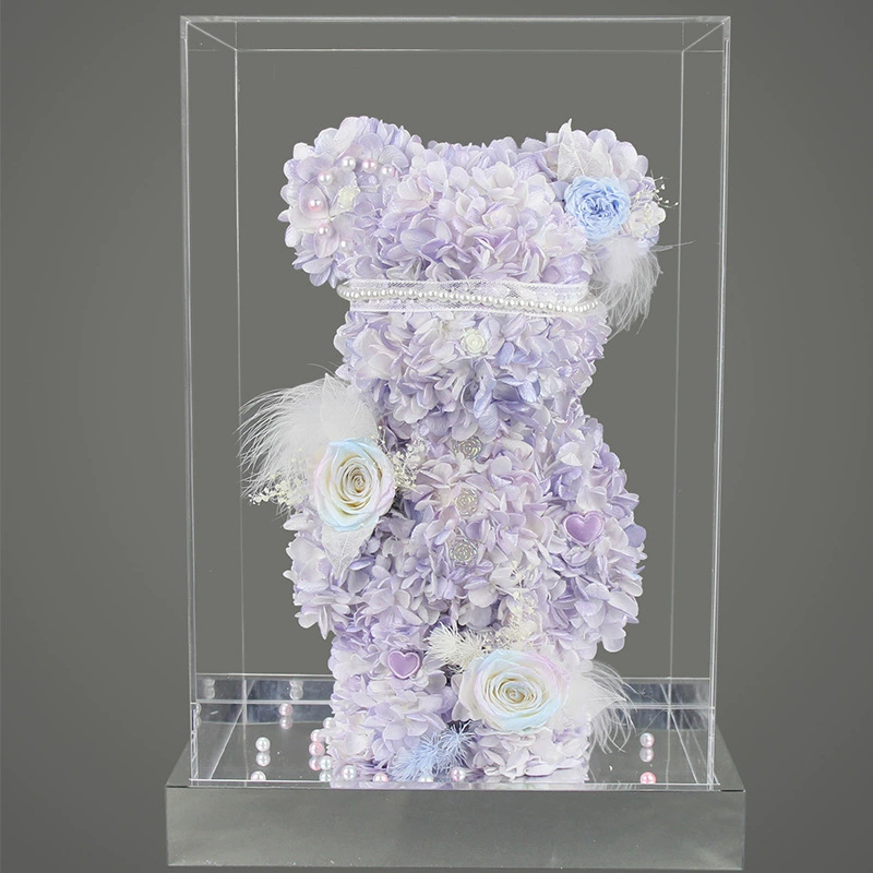 Flor inmortal tortilla violenta oso caja acrílica para el día de San Valentín regalo de cumpleaños de novia fábrica al por mayor