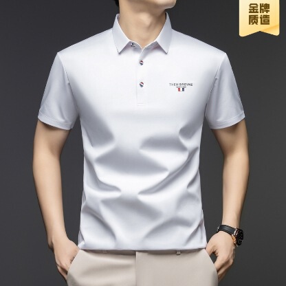Silk Short-Sleeve Summer New Style Men's T-Shirt Fashion Business Polo Shirt for Middle-Aged Dad Silk Short-Sleeve Summer New Style Men's T-Shirt Fashion Business Polo Shirt for Middle-Aged Dad