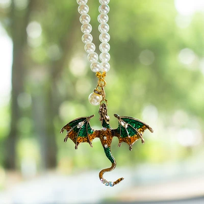 New Product Fresh Pearl Chain Colorful Flying Dragon Fun Car Rearview Mirror Pendant Car Interior Decoration Car Pendant (Car hanging) - pendant-pearl-chain-flying-dragon-green