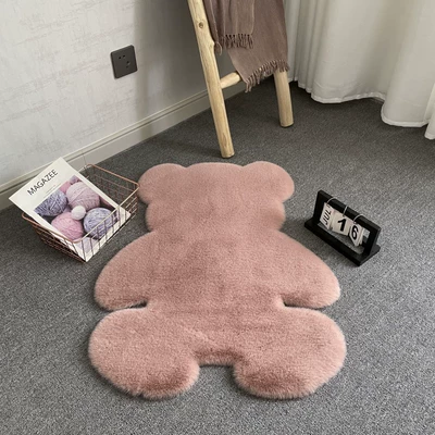 Room Bedside Floor Mat — Car Carpet - leather-pink-4560cm-bear
