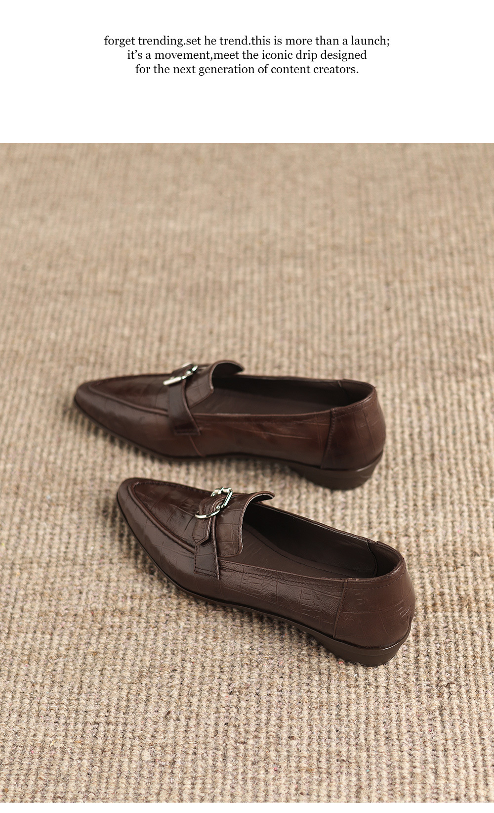 Giày loafer nữ phong cách Anh quốc, mũi sâu, gót thấp vuông, da bò — màu nâu chi tiết 22