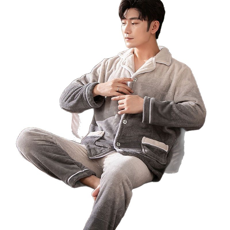 Pijamas de invierno de terciopelo de coral, pijamas de franela gruesas de invierno para hombres, ropa de hogar cálida de mangas largas para hombres