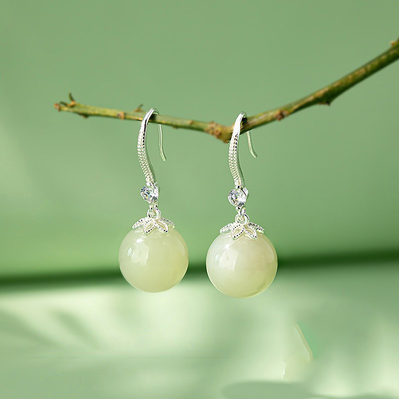 모조 Hetian Jade 12mm 클리어 워터 그린 S925 스털링 실버