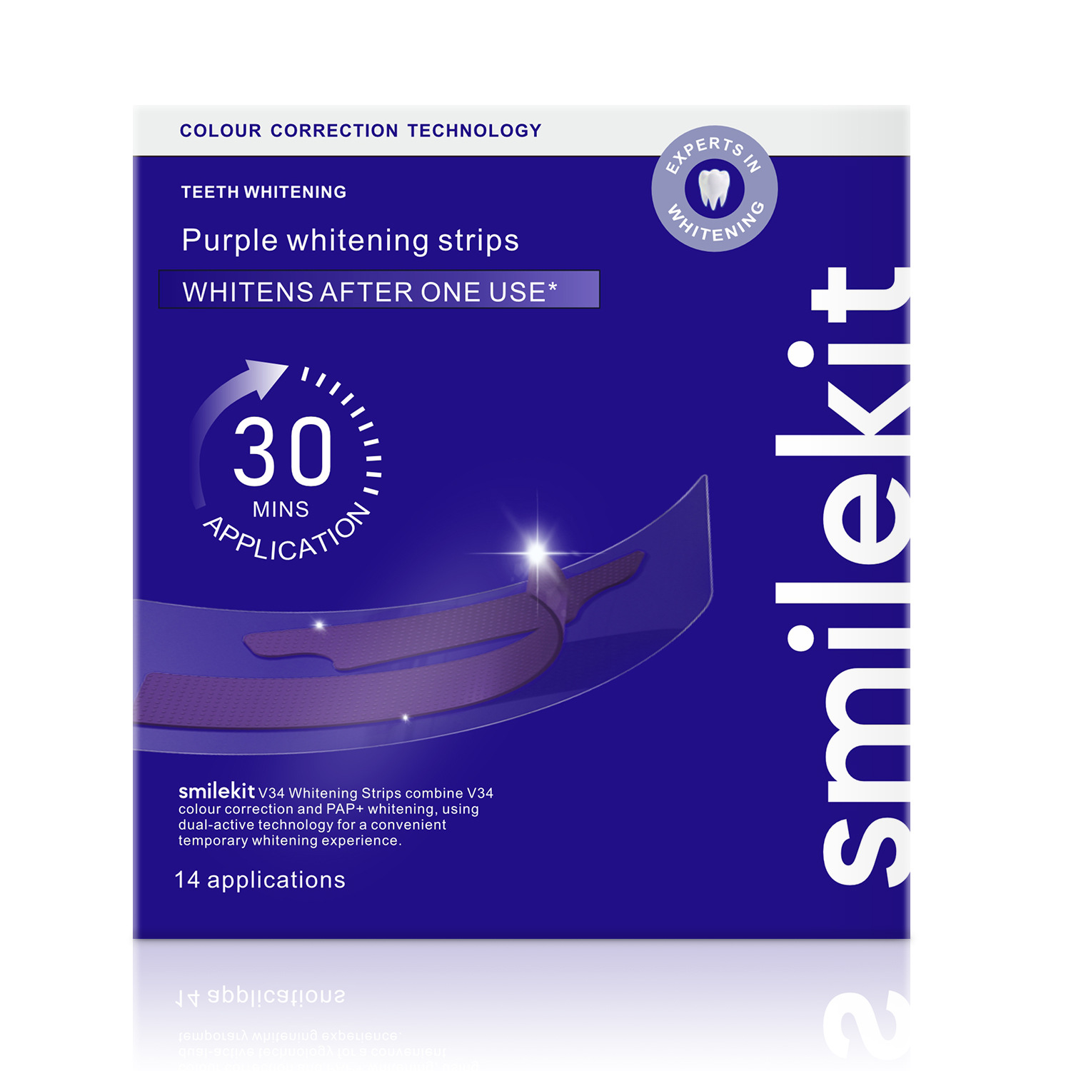 Cross-Border Hot-Selling Product V34 Purple Teeth Strips to Remove Yellow Stains and Whiten Teeth, Dazzling White Whitening Strips, Large Box of Teeth Strips