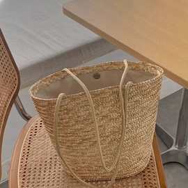 草席法式复古大容量大草包纯色度假沙滩包天然麦秆草草编单肩包