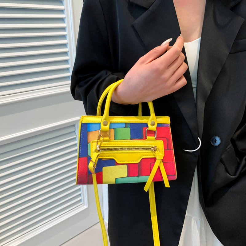 2024 verano nuevo color contrastante empalme de moda simple bolso de hombro casual bolso de mujer