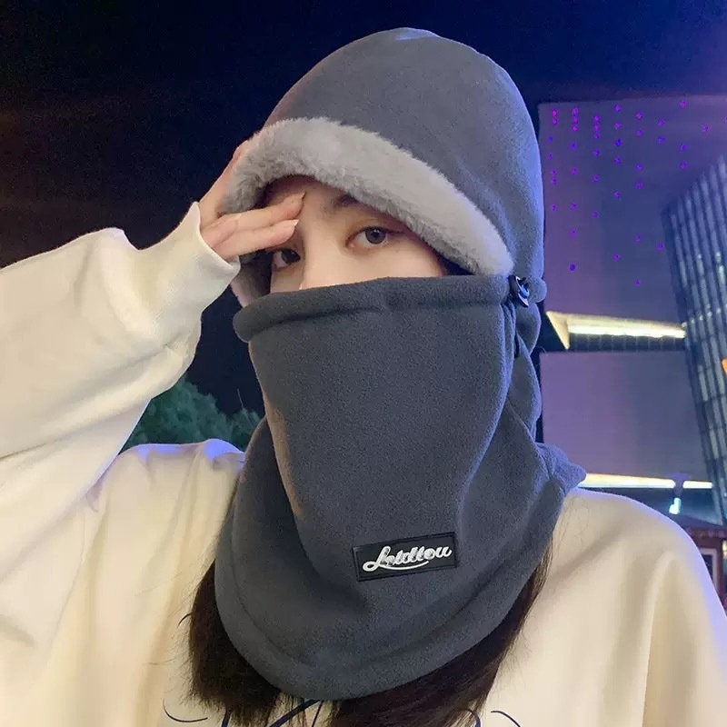冬季帽子女骑行围脖一体口罩护耳加厚保暖毛绒骑车防风防寒套头帽|undefined