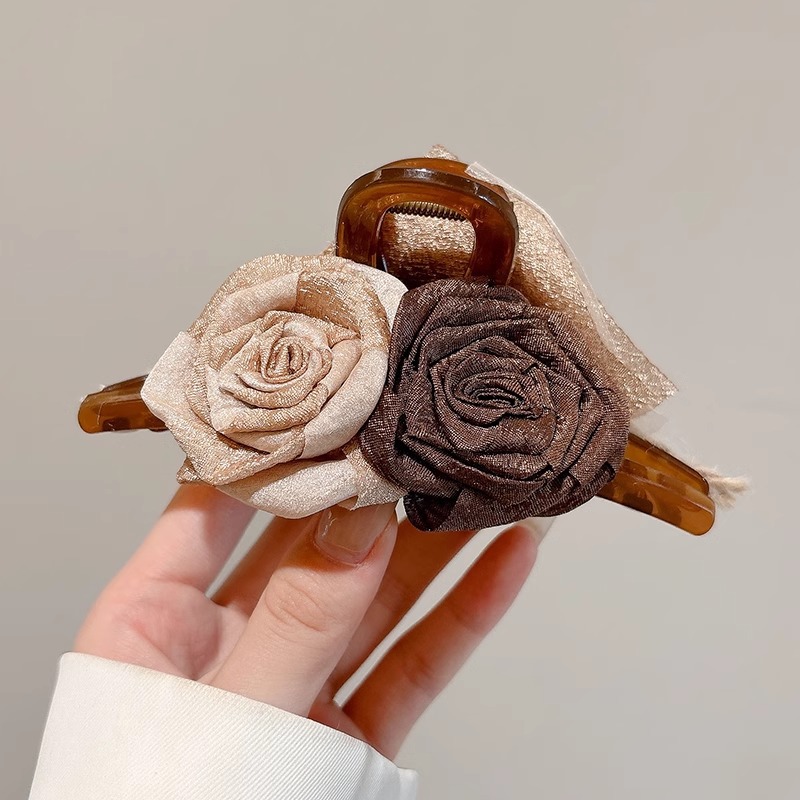 Nuevo estilo chino rosa seca agarrar clip cabello flores detrás de la cabeza gran agarrar tarjeta de cabello al por mayor