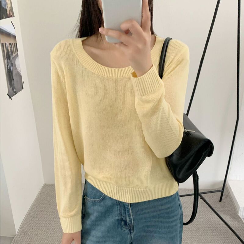 Beautiful and Stylish Minimalist High-End Loose-Fitting Round-Neck Long-Sleeve Thin Versatile Knit Sweater for Women, Spring Style, Trending Lazy Style
