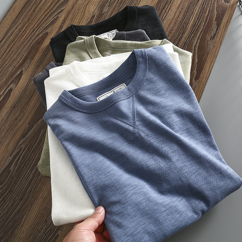 Comfortable slub cotton one-piece delivery physical store men's black and white casual round neck short sleeve T-shirt bottoming shirt